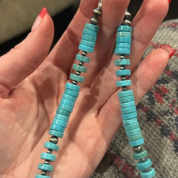 Native American Sterling Silver Navajo Pearl 8mm Turquoise HEISHI Necklace 19” - Picture 5 of 9